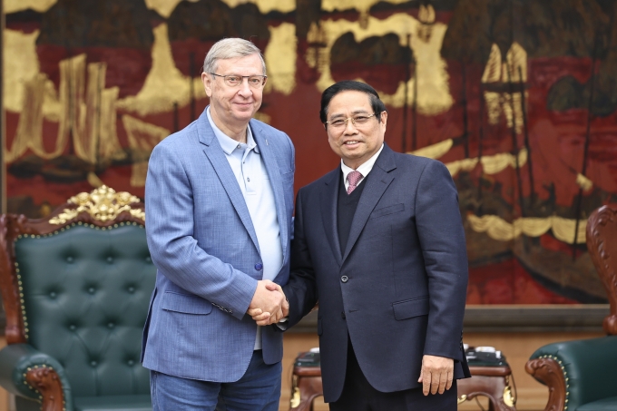 Thủ tướng Phạm Minh Chính tiếp ông Vladimir Petrovich Yevtushenkov, Chủ tịch Tập đoàn AFK Sistema, Liên bang Nga, ngày 5/1. Ảnh: VGP