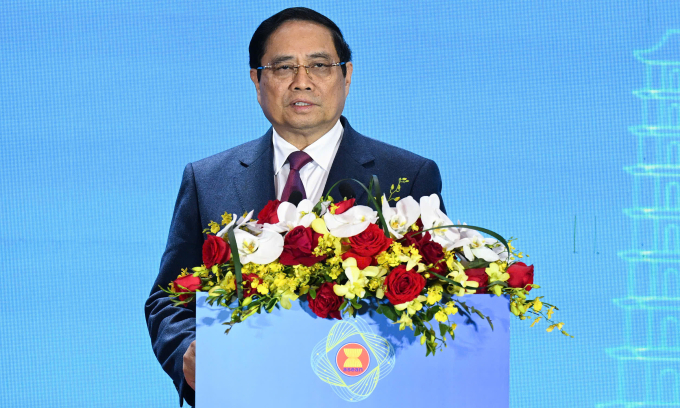 Thủ tướng Phạm Minh Chính phát biểu tại Lễ Khai mạc Hội nghị Bộ trưởng Số ASEAN (ADGMIN) lần thứ 6 tại Hà Nội, ngày 15/1/2026. Ảnh: Giang Huy