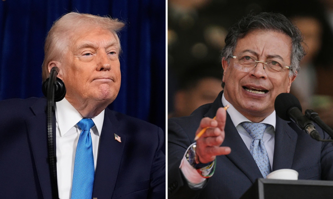 Tổng thống Mỹ Donald Trump (trái) và Tổng thống Colombia Gustavo Petro (phải). Ảnh: AP