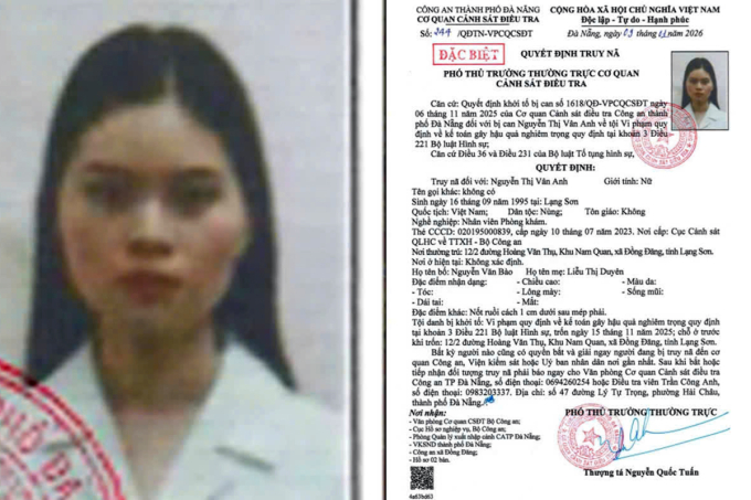 Quyết định truy nã Nguyễn Thị Vân Anh. Ảnh: Công an cung cấp
