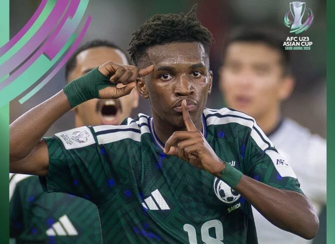 Rakan Al Ghamdi đá 2 trận ghi 2 bàn, anh là đồng đội của Ronaldo ở Al Nassr. Ảnh: AFC U-23-Rakan.jpg