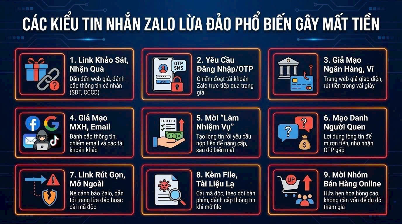Công an cảnh báo 9 kiểu tin nhắn Zalo: người dân nhận được phải 