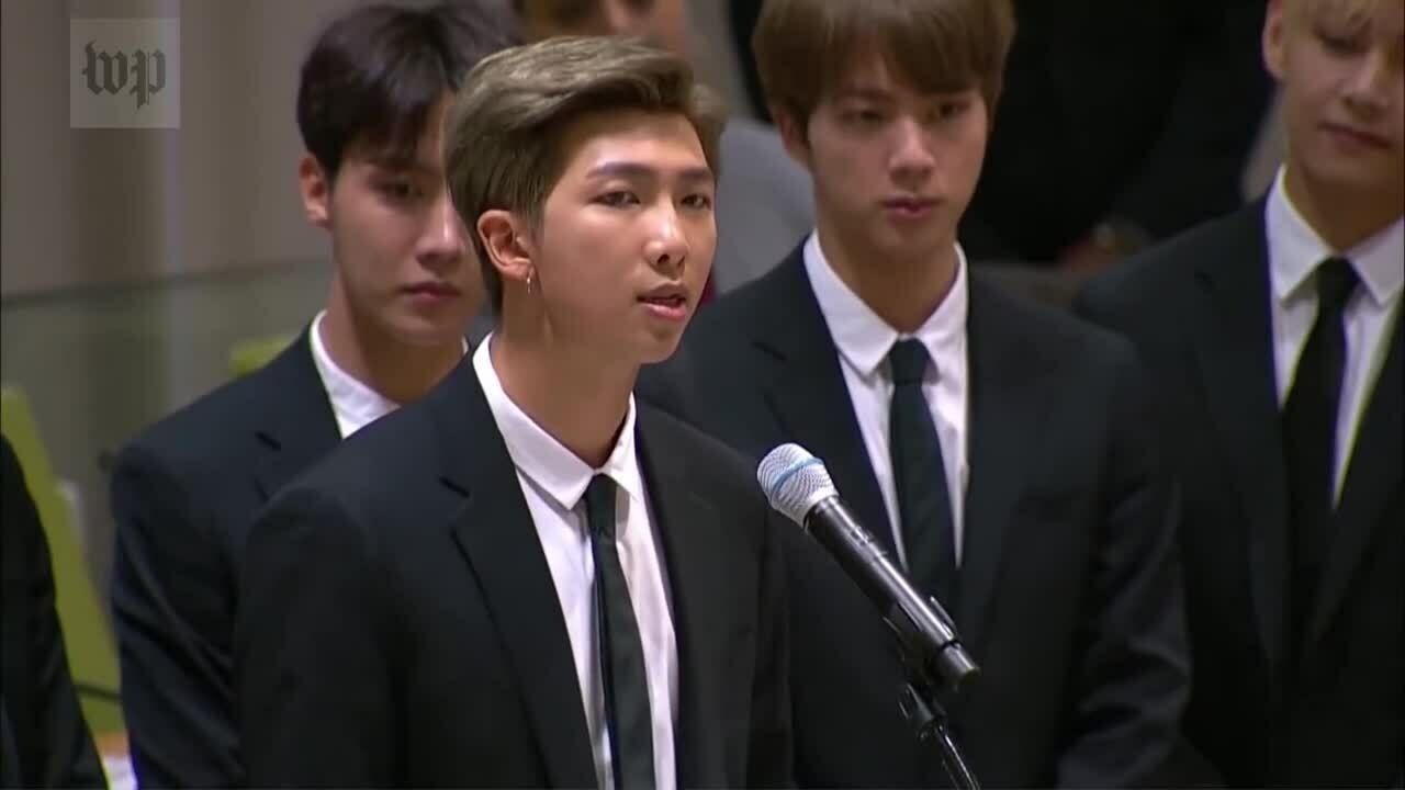 Nhóm trưởng RM (BTS) phát biểu ở Liên Hợp Quốc năm 2018