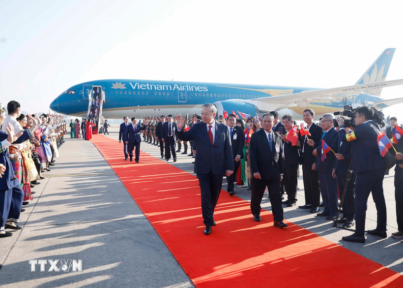 Lễ đón trọng thể Tổng Bí thư Tô Lâm tại thủ đô Vientiane của CHDCND Lào - Ảnh 5.