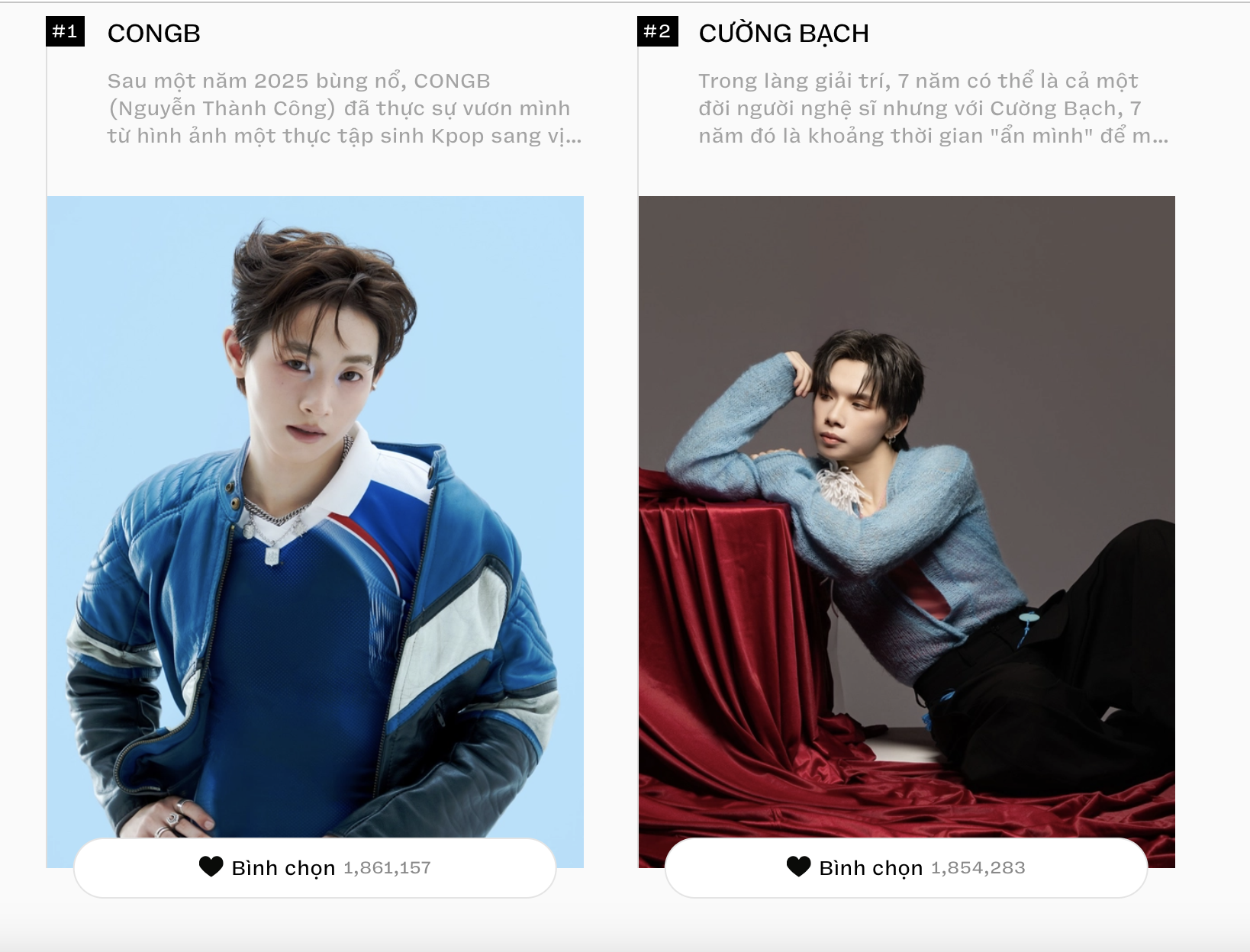 Còn 1 ngày kết thúc bình chọn WeChoice Awards 2025: SOOBIN - RHYDER cạnh tranh gay cấn, một 