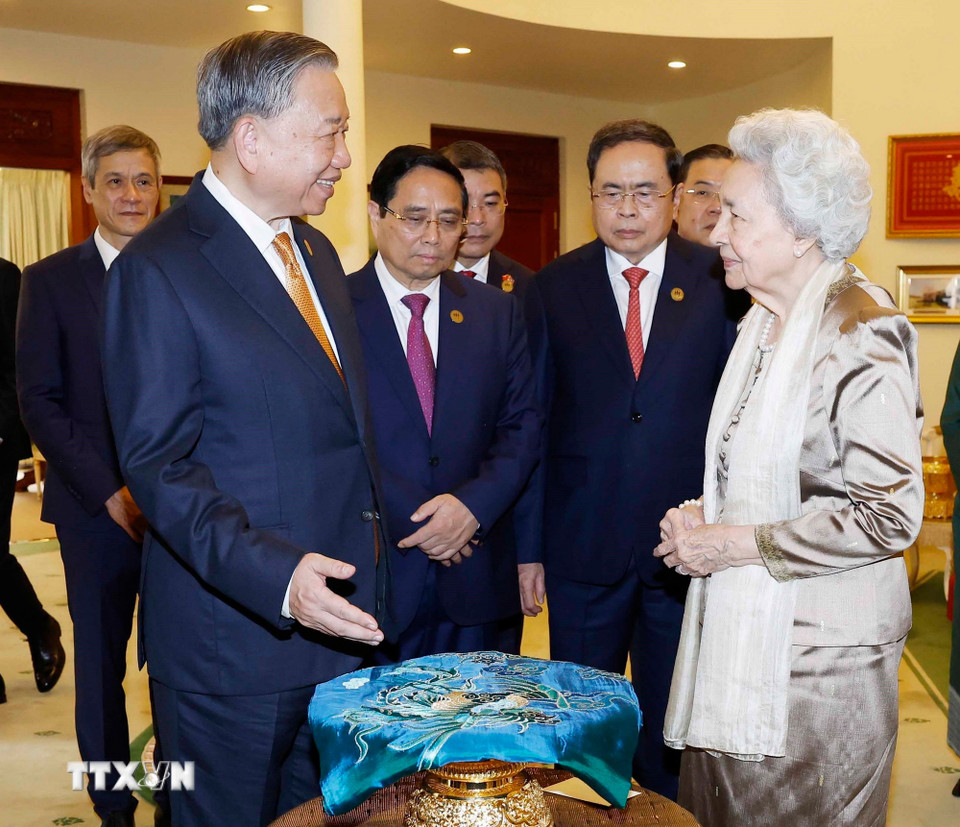 Tổng Bí thư Tô Lâm hội kiến Samdech Techo Hun Sen. - Ảnh 6.