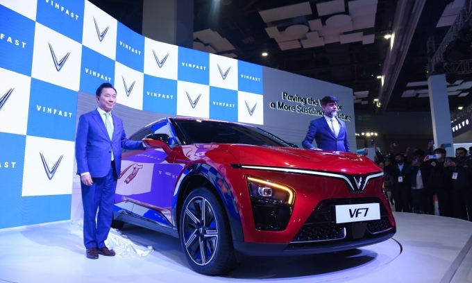 VinFast VF 7 tại lễ ra mắt thị trường Ấn Độ, hồi tháng 1/2025. Ảnh: VinFast