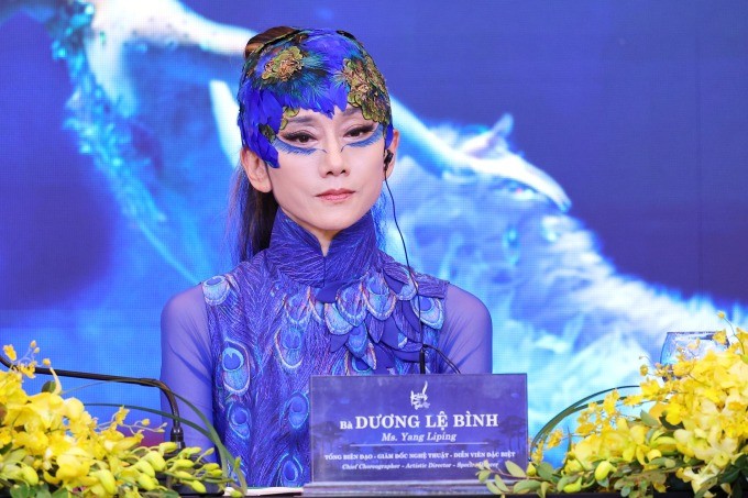 Nghệ sĩ Dương Lệ Bình trong buổi họp báo hồi tháng 1 ở Hà Nội, giới thiệu show diễn vào tháng 3 tại Nhà hát Hồ Gươm. Ảnh: Hòa Nguyễn