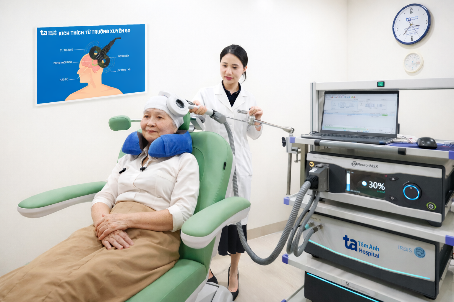 Công nghệ Neuro-MSX (Nga) - “bước tiến mới” trong điều trị các rối loạn thần kinh, hỗ trợ điều trị cho người bệnh đau đầu, mất ngủ, rối loạn lo âu… Ảnh: BVĐK Tâm Anh