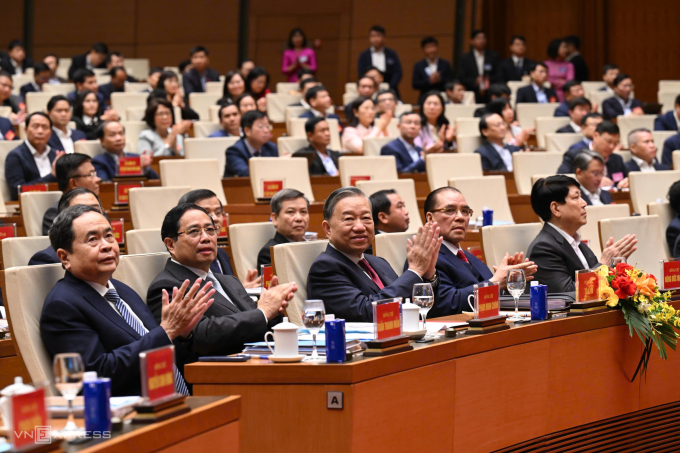 Lãnh đạo Đảng, Nhà nước dự hội nghị toàn quốc quán triệt Nghị quyết Đại hội Đảng XIV. Ảnh: Giang Huy