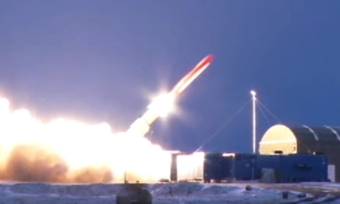 Tên lửa Burevestnik trong vụ phóng thử hồi năm 2018. Ảnh: BQP Nga