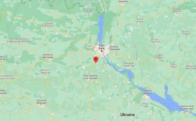 Vị trí thành phố Vasylkiv so với Kiev (Kyiv).  Đồ họa: Google Maps