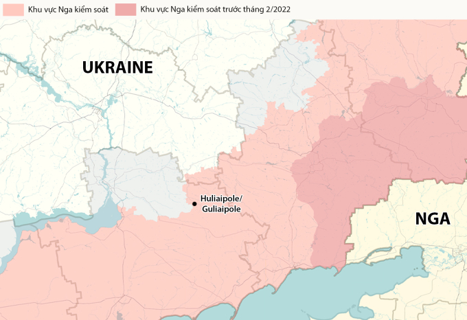 Vị trí thành phố Huliaipole/Guliaipole, tỉnh Zaporizhzhia. Đồ họa: RYV