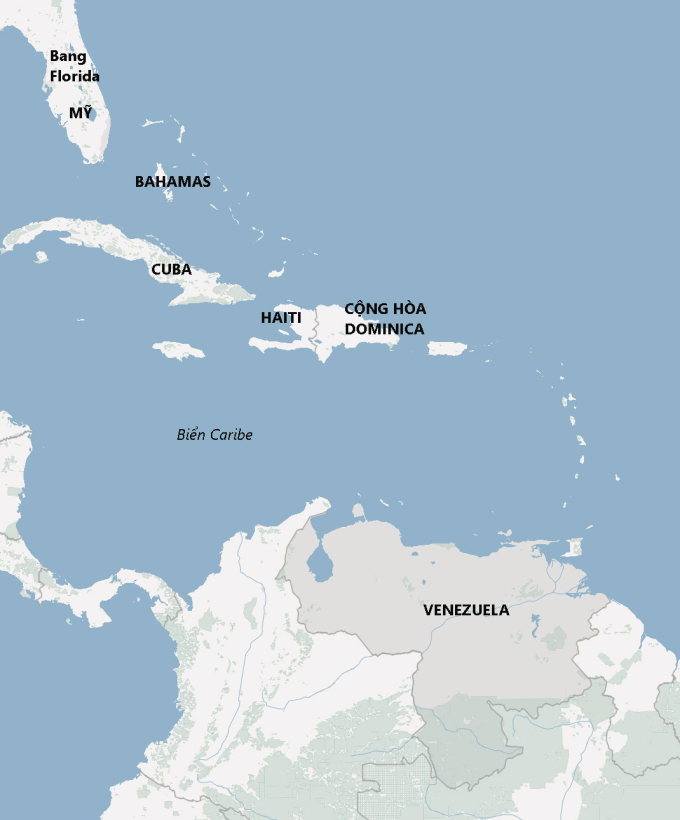 Vị trí Cuba và các quốc gia xung quanh. Đồ họa: DW