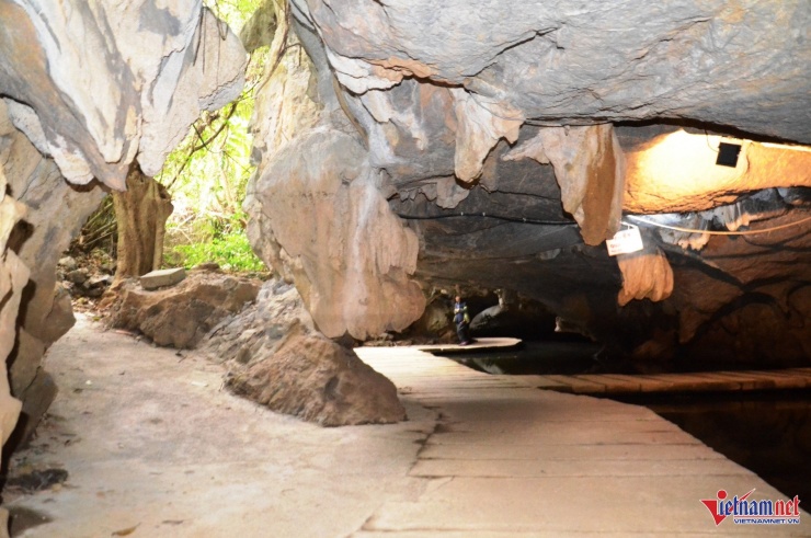 Ở giữa động có một không gian hở xen kẽ với rừng cây, vách đá bên ngoài