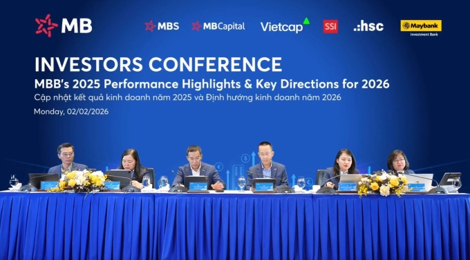 Ban lãnh đạo MB tham gia Hội nghị Nhà đầu tư, ngày 2/2. Ảnh: MB
