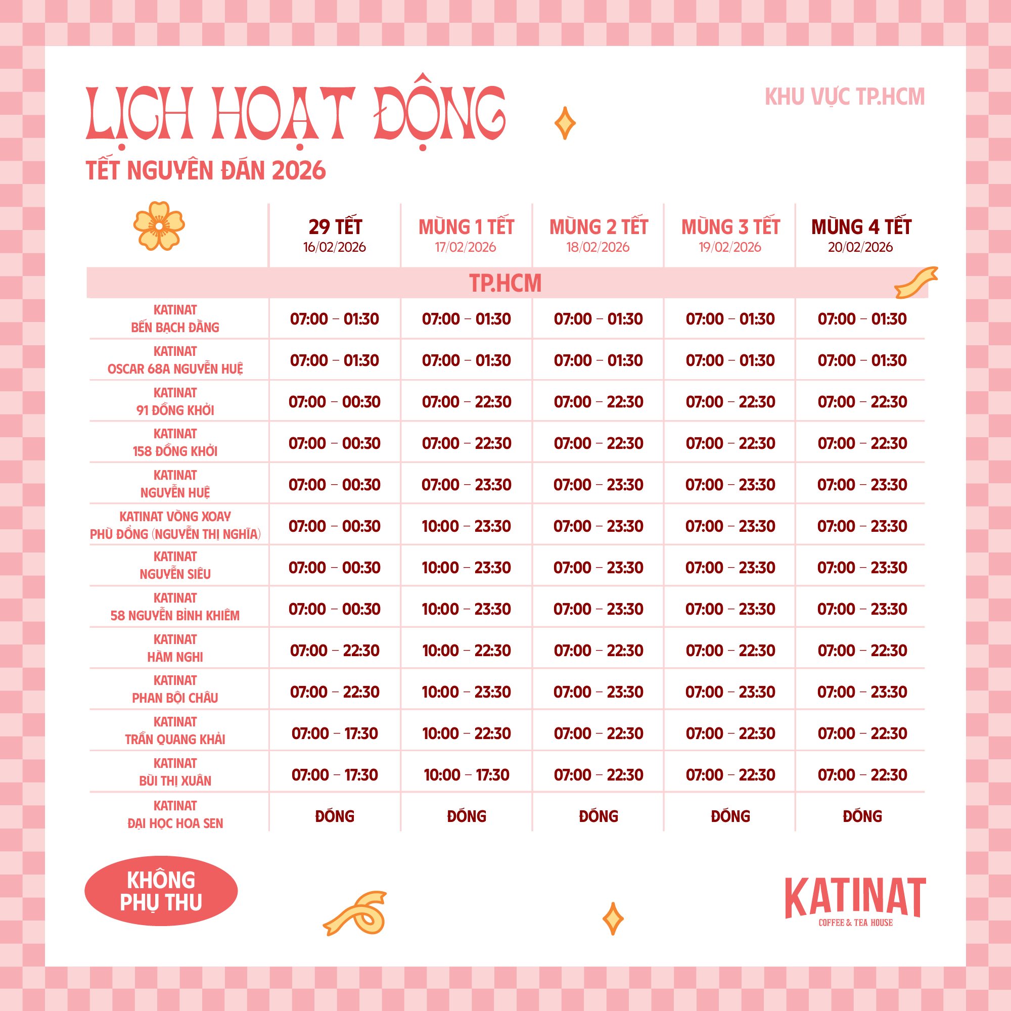 Lịch mở cửa và mức phụ thu của các chuỗi cà phê lớn tại TP.HCM dịp Tết Bính Ngọ 2026- Ảnh 9.