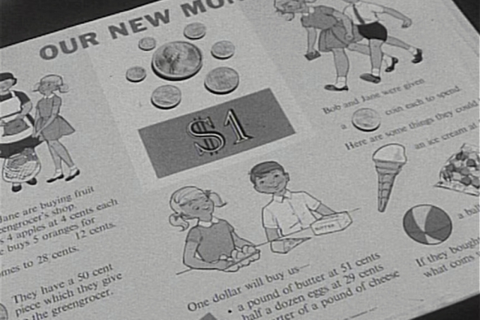 Hướng dẫn dành cho học sinh về hệ tiền thập phân tại Australia trước ngày chuyển đổi 14/2/1966. Ảnh: ABC News