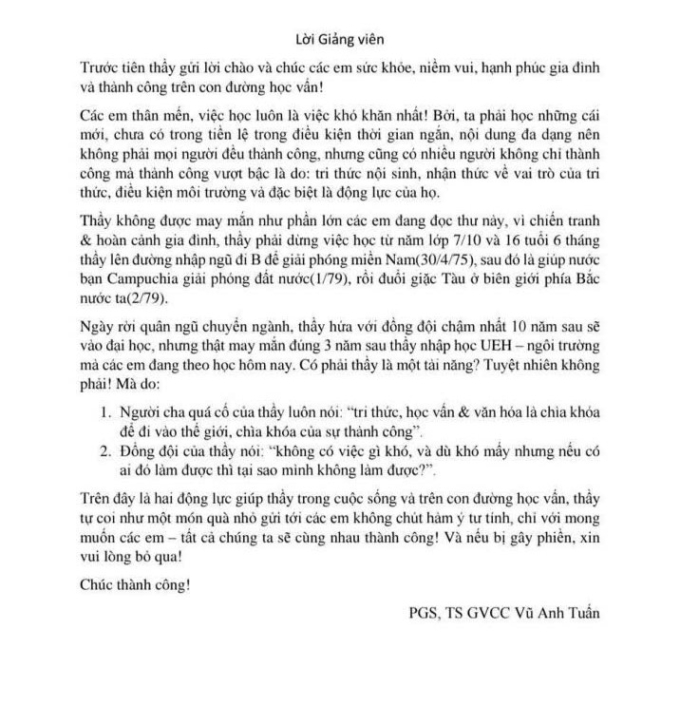 Thư thầy Tuấn kể về hành trình của mình. Ảnh: Nhân vật cung cấp