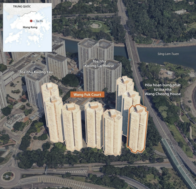 Cụm chung cư Wang Fuk Court. Đồ họa: CNN