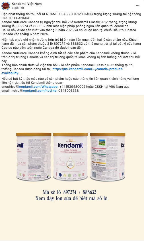 Sữa bột Kendamil thông báo thu hồi sản phẩm- Ảnh 2. Sữa bột Kendamil thông báo thu hồi sản phẩm- Ảnh 2.