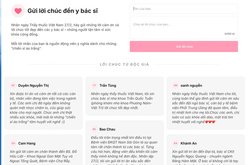 Hàng trăm lời chúc của độc giả Dân trí gửi y bác sĩ nhân ngày 27/2 - 3