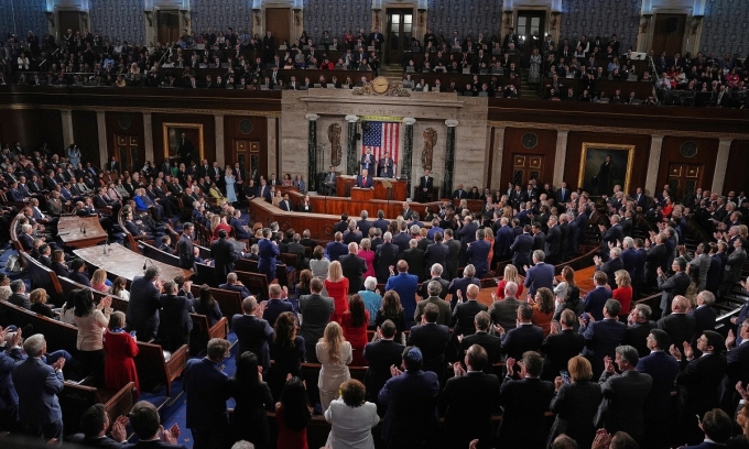 Khung cảnh buổi đọc Thông điệp Liên bang của Tổng thống Mỹ. Ảnh: AP