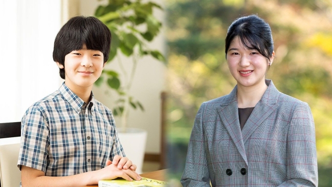 Hoàng tử Hisahito, con trai Thái tử Fumihito, và Công chúa Aiko, con gái Nhật hoàng Naruhito. Ảnh: Nippon
