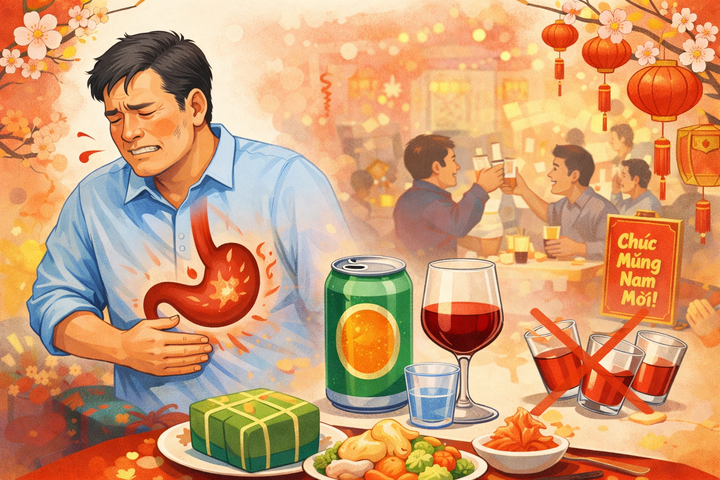 3 nguyên tắc vàng khi uống rượu bia ngày Tết cho người viêm loét dạ dày 1 người bệnh viêm loét dạ dày cần giới hạn nghiêm ngặt lượng cồn nạp vào cơ thể (Ảnh: AI)