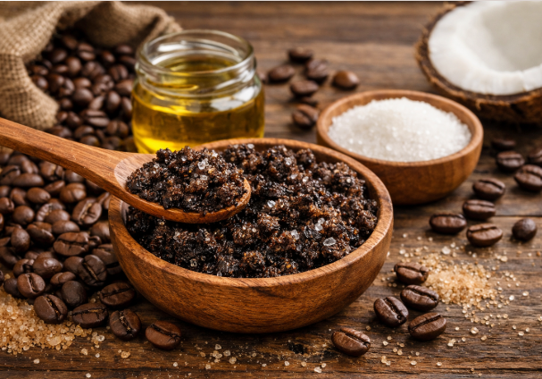 Hỗn hợp tẩy tế bào chết từ cà phê và đường giúp loại bỏ tế bào sừng già, hỗ trợ làm mềm da và cải thiện tình trạng da xỉn màu do tác động của ánh nắng mặt trời.
