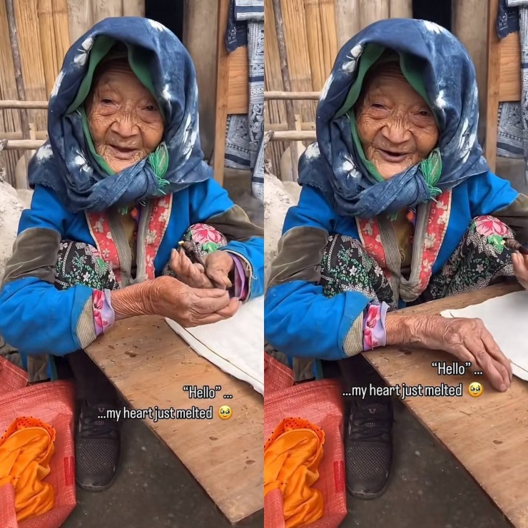 Khoảnh khắc bà cụ nói "Hello" gây sốt mạng xã hội.