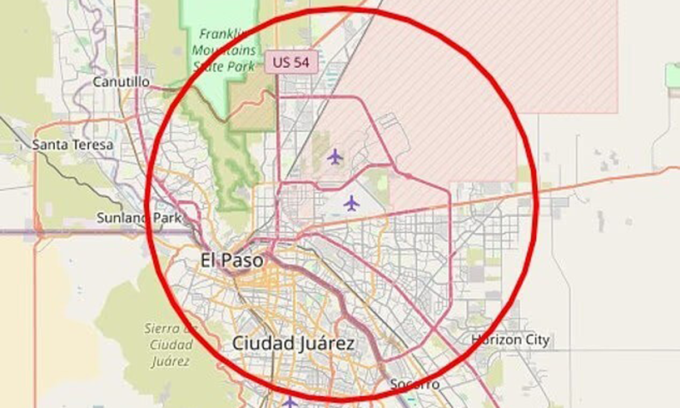 Khu vực bị đóng không phận. Đồ họa: FAA