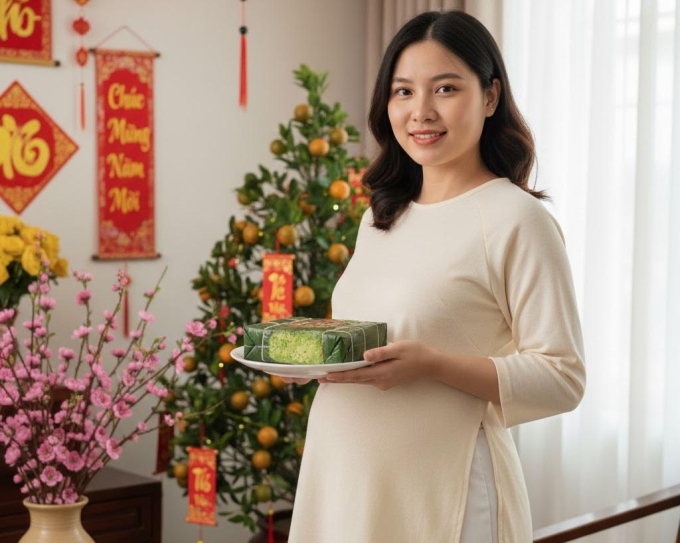 Thai phụ nên ăn bánh chưng với lượng vừa phải để kiểm soát đường máu. Ảnh được tạo bởi AI