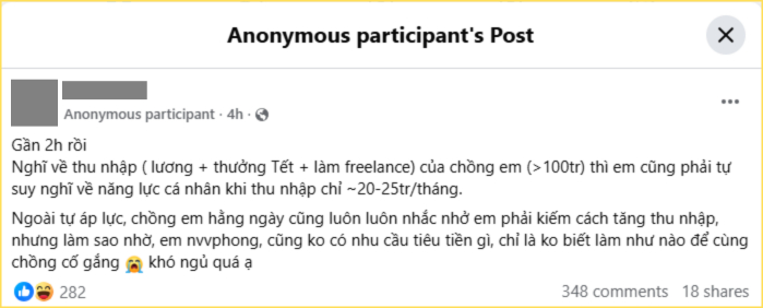 Cố lắm cũng chỉ kiếm được 25 triệu/tháng, cô vợ mất ngủ vì bị chồng lương hơn 100 triệu “nhắc nhở”- Ảnh 1.