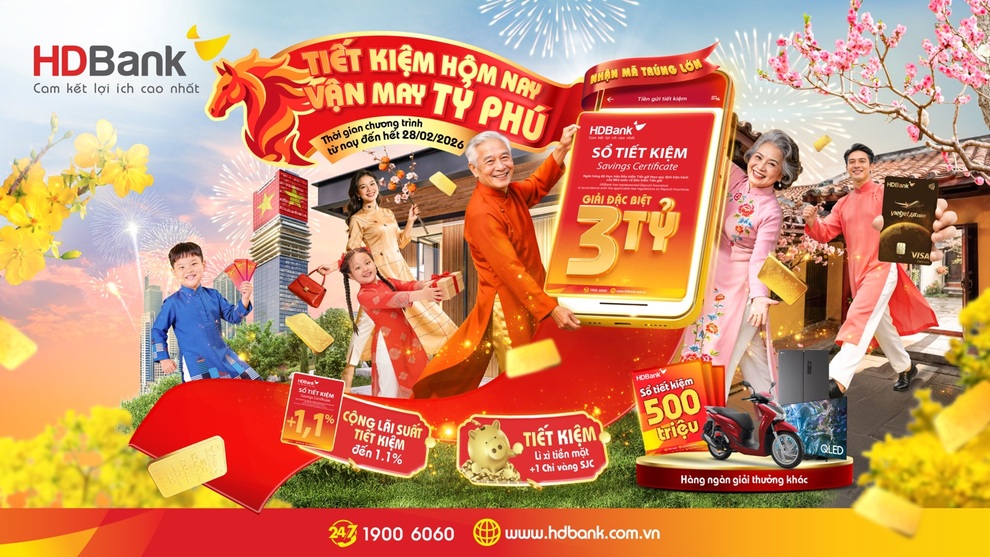 HDBank thêm ưu đãi “Tiết kiệm tỷ phú”: Cộng lãi, lì xì tiền mặt, trúng vàng SJC - 1