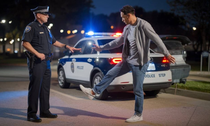 Cảnh sát Mỹ thực hiện bài kiểm tra tại hiện trường với tài xế nghi vi phạm luật. Ảnh: Max Pines Law