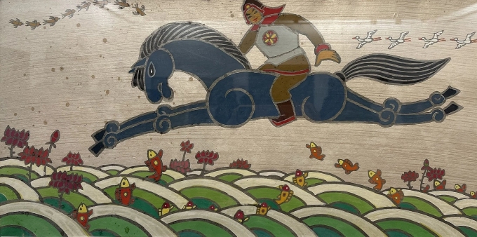 Tác phẩm Ông Gióng của cố họa sĩ Ngô Mạnh Lân, được giới thiệu trong triển lãm chuyên đề Ngựa trong nghệ thuật tạo hình, diễn ra từ ngày 30/1 đến 1/3 tại bảo tàng Mỹ thuật Việt Nam.