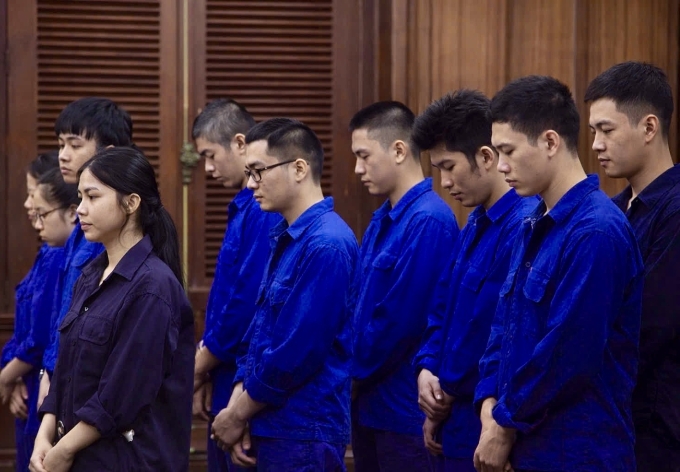 Các bị cáo tại tòa hôm nay. Ảnh: Hải Duyên