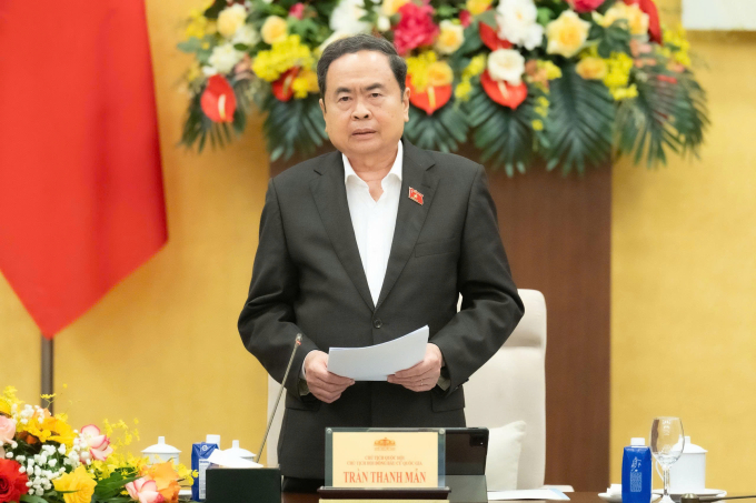 Chủ tịch Quốc hội, Chủ tịch Hội đồng Bầu cử quốc gia Trần Thanh Mẫn tại Hội nghị. Ảnh: Hoàng Phong