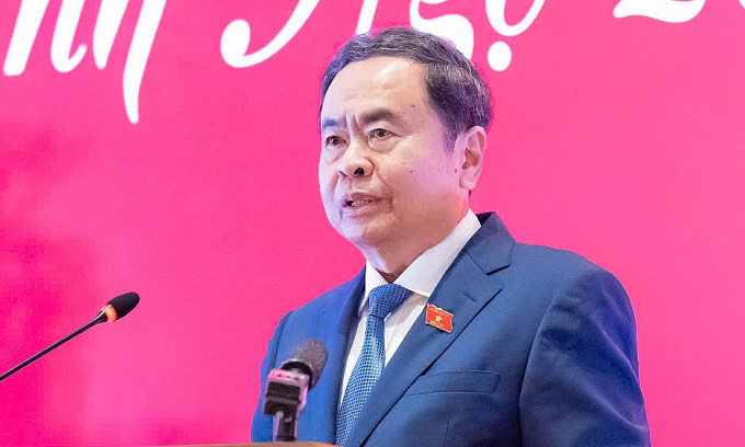 Chủ tịch Quốc hội Trần Thanh Mẫn phát biểu tại cuộc gặp mặt. Ảnh: Hoàng Phong