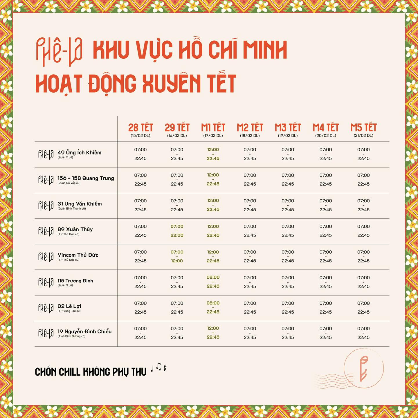 Lịch mở cửa và mức phụ thu của các chuỗi cà phê lớn tại TP.HCM dịp Tết Bính Ngọ 2026- Ảnh 1.