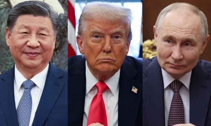 Từ trái qua, Chủ tịch Trung Quốc Tập Cận Bình, Tổng thống Mỹ Donald Trump và Tổng thống Nga Vladimir Putin. Ảnh: Reuters