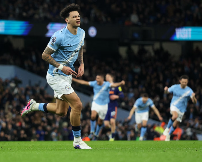 Nico O’Reilly mừng bàn mở tỷ số trong trận Man City thắng Newcastle 2-1 ở vòng 27 Ngoại hạng Anh trên sân Etihad, Manchester, Anh ngày 21/2/2026. Ảnh: PA