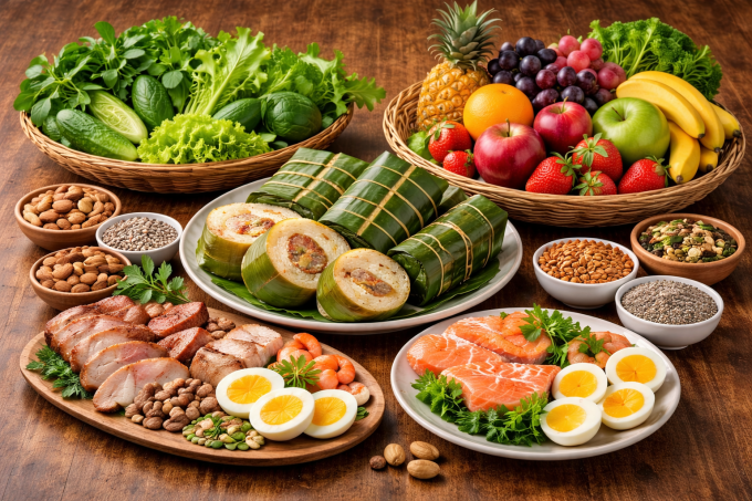 Phụ nữ đang mang thai cần đảm bảo nhu cầu dinh dưỡng của thai kỳ, kể cả trong dịp Tết. Ảnh được tạo bởi AI