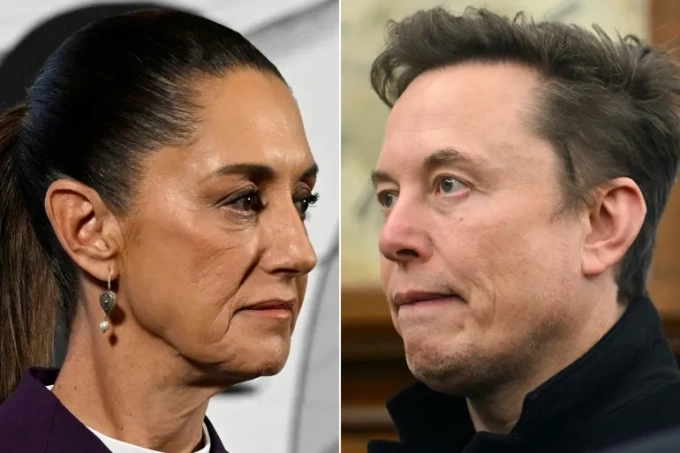 Tổng thống Mexico Claudia Sheinbaum (trái) và tỷ phú Mỹ Elon Musk. Ảnh: AFP