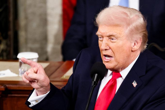 Tổng thống Mỹ Donald Trump đọc Thông điệp Liên bang tại Điện Capitol, Washington, Mỹ, ngày 24/2. Ảnh: Reuters