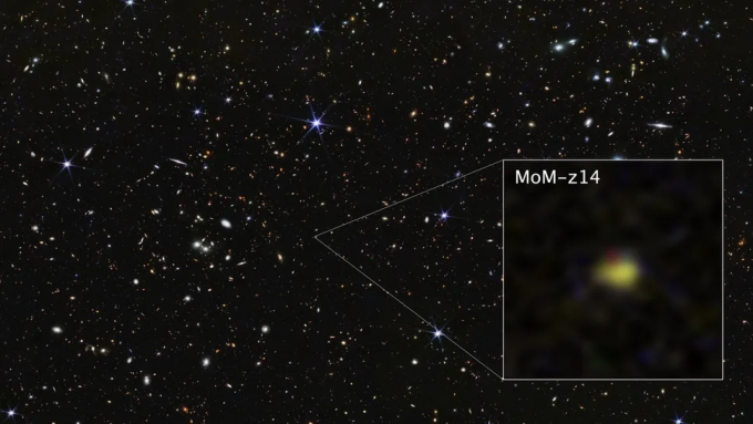 Kính viễn vọng không gian James Webb phát hiện MoM-z14, thiên hà cổ nhất và xa nhất được xác nhận đến nay. Ảnh: NASA/ESA/CSA/STScI