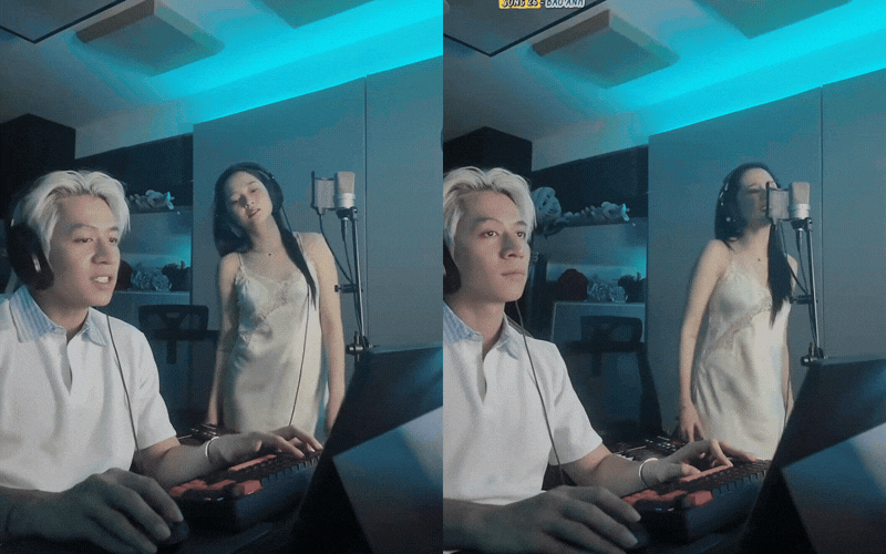 Phát ngại vì chiếc váy trong phòng thu của Bảo Anh- Ảnh 1.