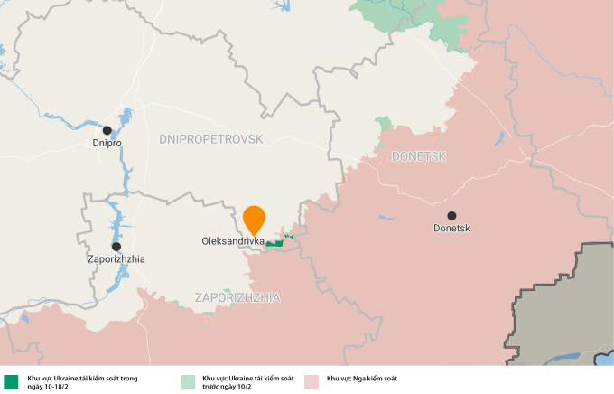 Bước tiến Ukraine đạt được gần gần khu dân cư Oleksandrivka tại tỉnh Dnipropetrovsk sau khi quân đội Nga không thể tiếp tục sử dụng Starlink. Đồ họa: Euromaidan Press