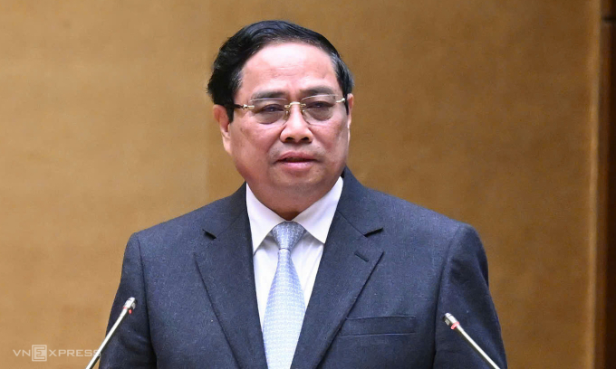 Thủ tướng Phạm Minh Chính trình bày Chương trình hành động thực hiện Nghị quyết Đại hội Đảng XIV. Ảnh: Giang Huy